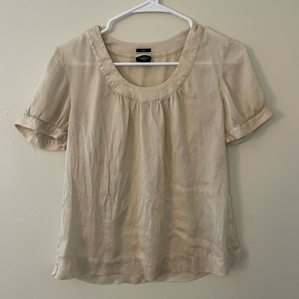 Talbots petite stretch puffed sleeves blouse delicate shirt comfortable shiny